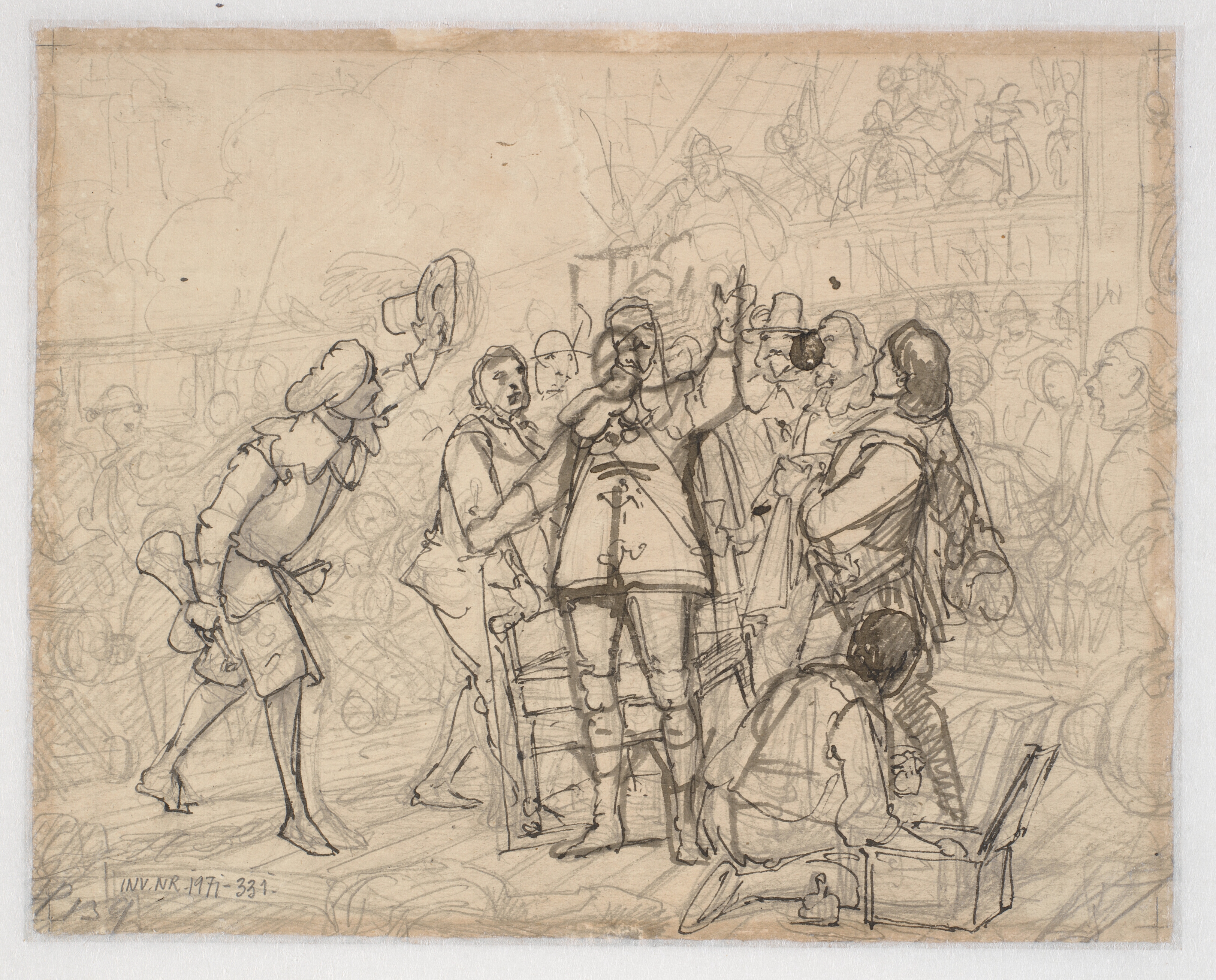 Udkast til maleri i Chr. IVs kapel i Roskilde "Chr. IV på Trefoldigheden" (1864-66)